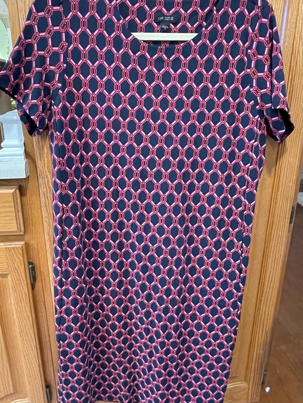 J. Jill Wearever Navy Shift Dress with Pink Geometric Print - NWT